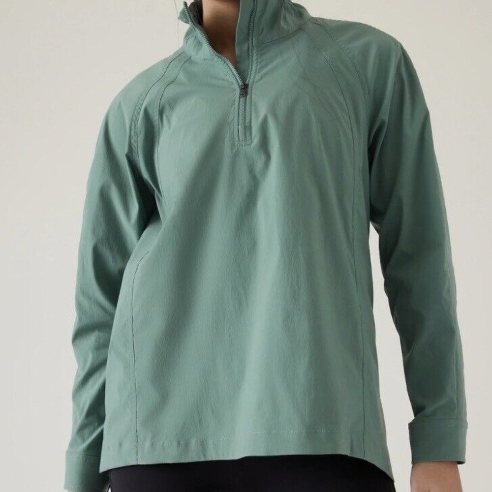 Athleta Advantage Poplin Top Medium Teal Breathable Zip Pockets Ventilation NWOT